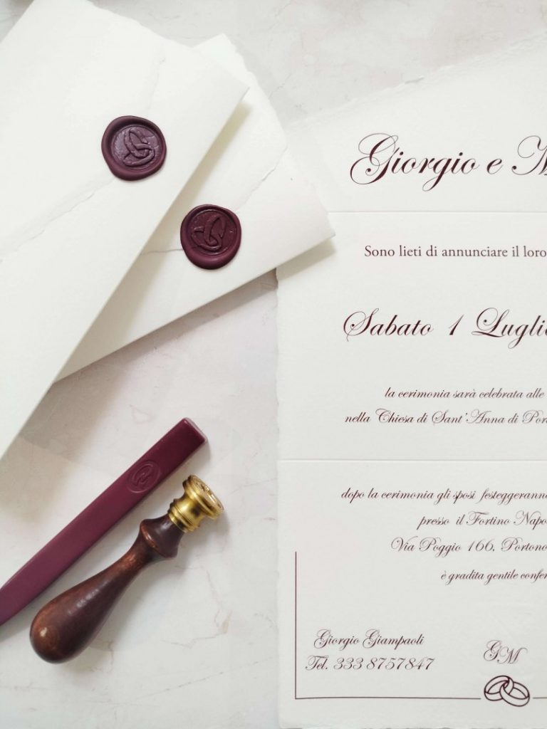 partecipazioni di matrimonio in carta amalfi con sigillo in ceralacca